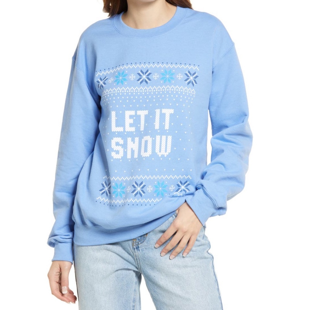 PHENOMENAL Women's Let It Snow Graphic Sweatshirt In Blue & White Size Medium